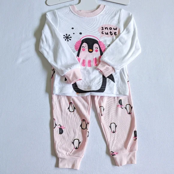 Pekkle Pajamas 22 Nwt Pekkle 2 Month 2piece Pajama Set Penguin Pink Winter Lightweight Poshmark